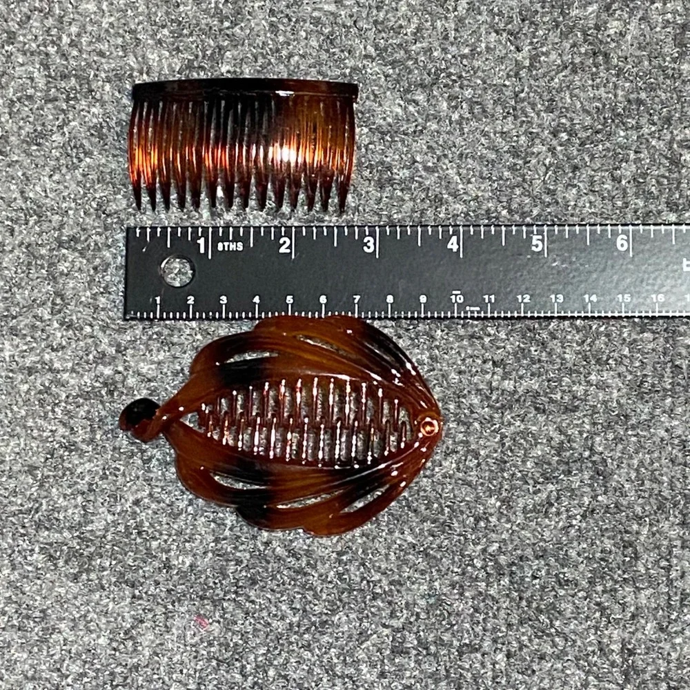 Scunci Tortoiseshell Hair Accessory Set 2 Side Combs 1 Leaf Banana Clip 90s Y2K
